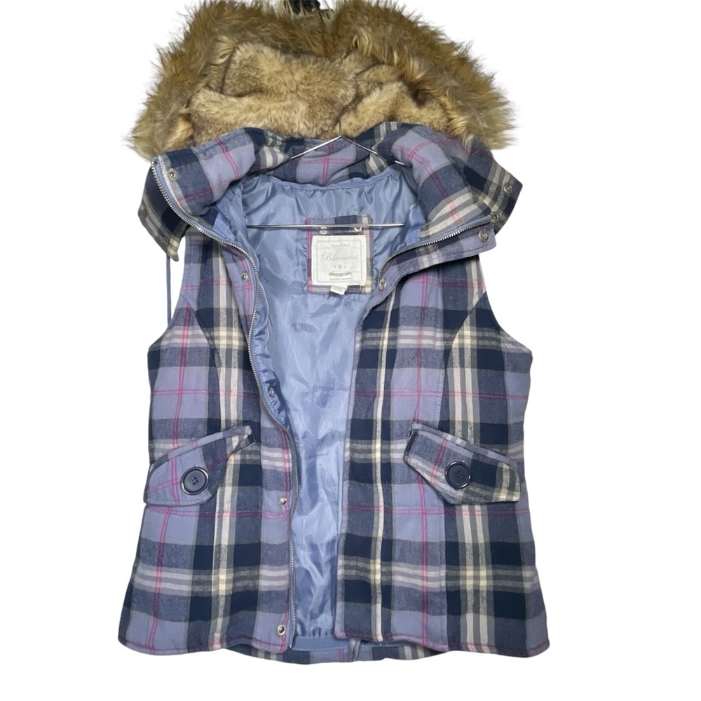 Bluenotes Puffer Vest – Blue & Pink w/ Faux Fur Hood – Size XS